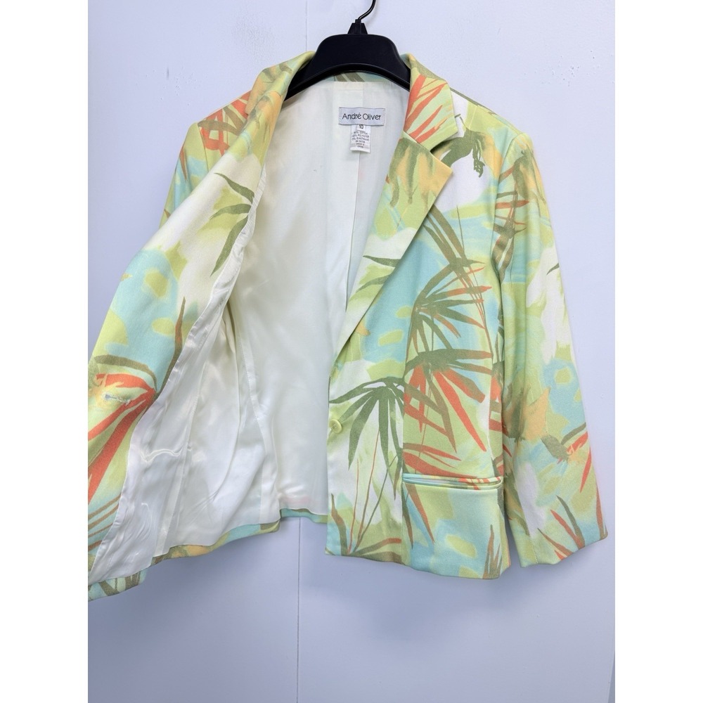 Andre Oliver Women's Size 10 Blazer Jacket Cotton Blend Floral‎ Pockets Lined - Picture 5 of 6